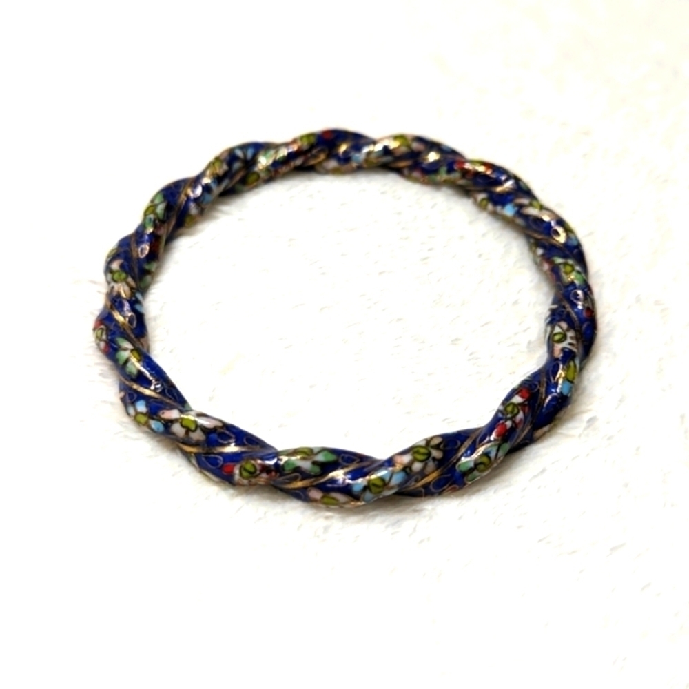 Vintage Rare Chinese Cloisonne Enamel Twisted Floral Bangle Bracelet - Picture 7 of 13